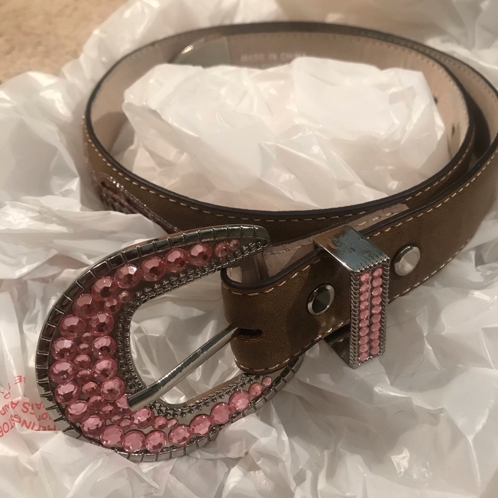 Blazin Roxx Brown Leather Belt Pink Rhinestone Buckle Western Glam - Picture 2 of 6